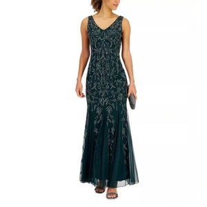 J KARA Beaded Gown Hunter Green size 10/12